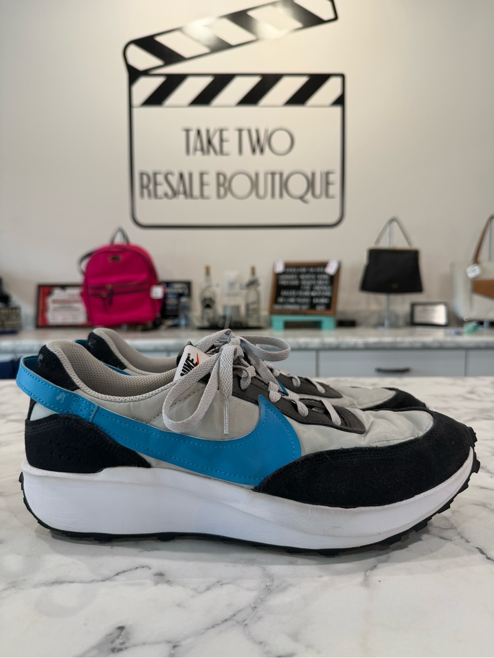 Mens Nike WAFFLE DEBUT 'GREY/LASER BLUE' DH9522-004 Size 10.5